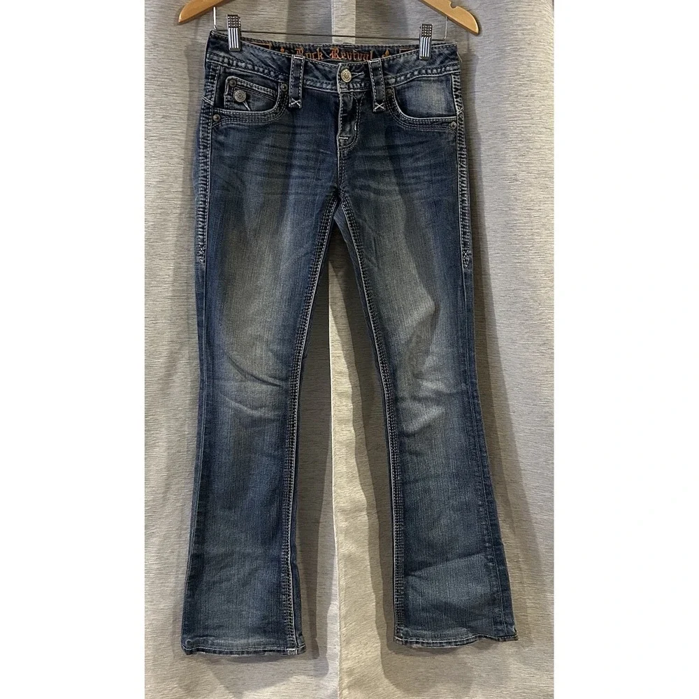 Rock Revival Jeans Womens Viola Easy Bootcut Embroidered Pocket Size 26